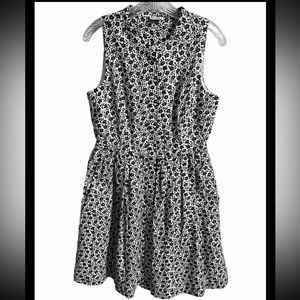 J Crew Women's Dress SZ 6 Blue Ivory Sleeveless Linen & Cotton WORN ONCE Pockets